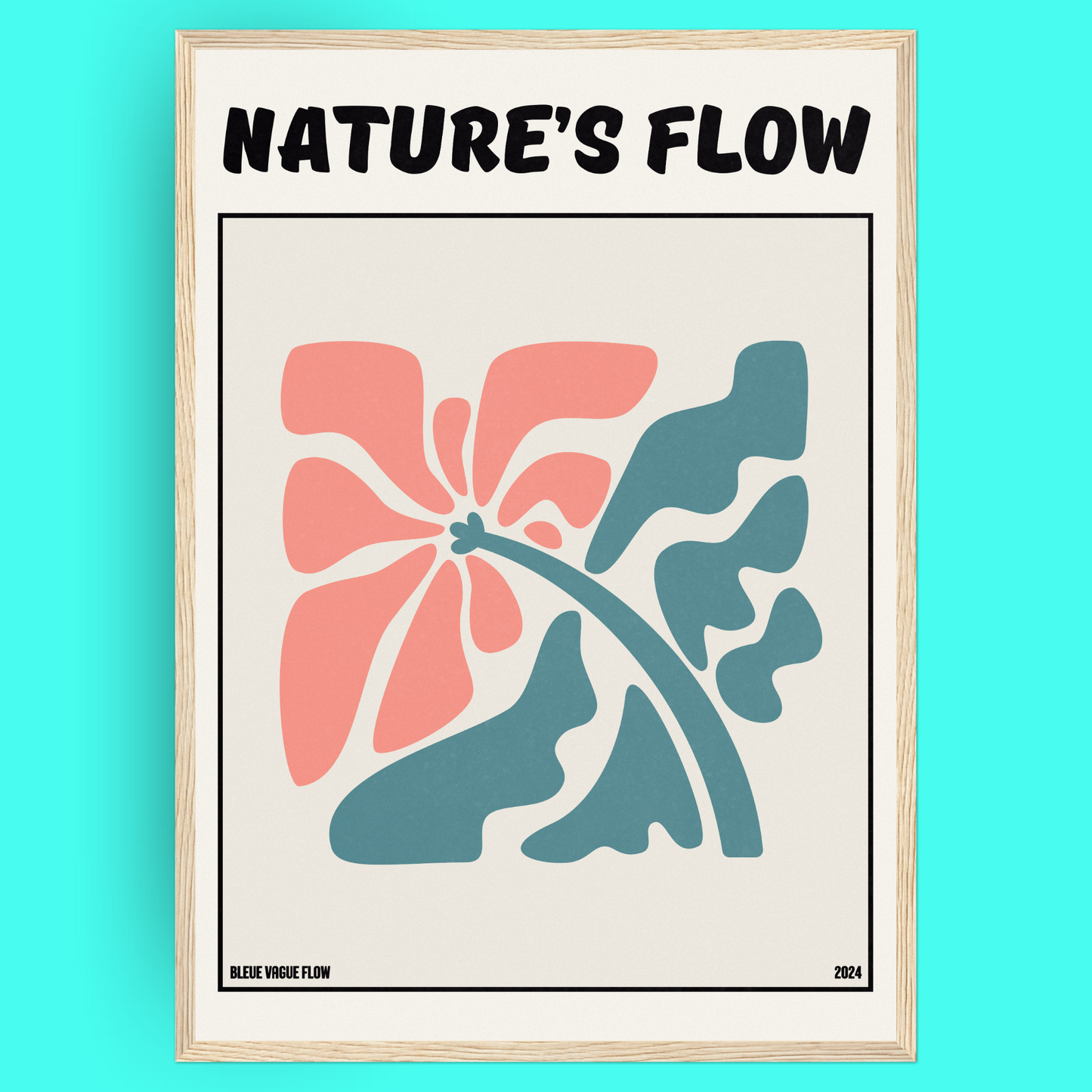 Poster Flower's Flow - Éclosion Carmine Bleue Vague Flow