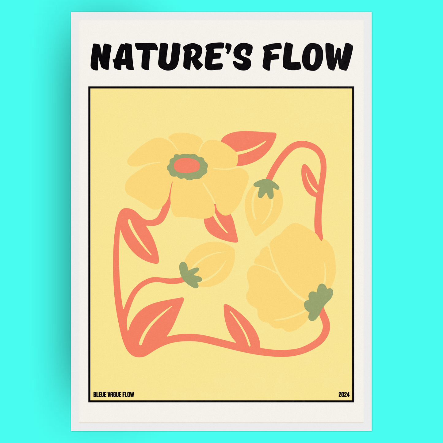 Poster Flower's Flow - Or Sauvage Bleue Vague Flow