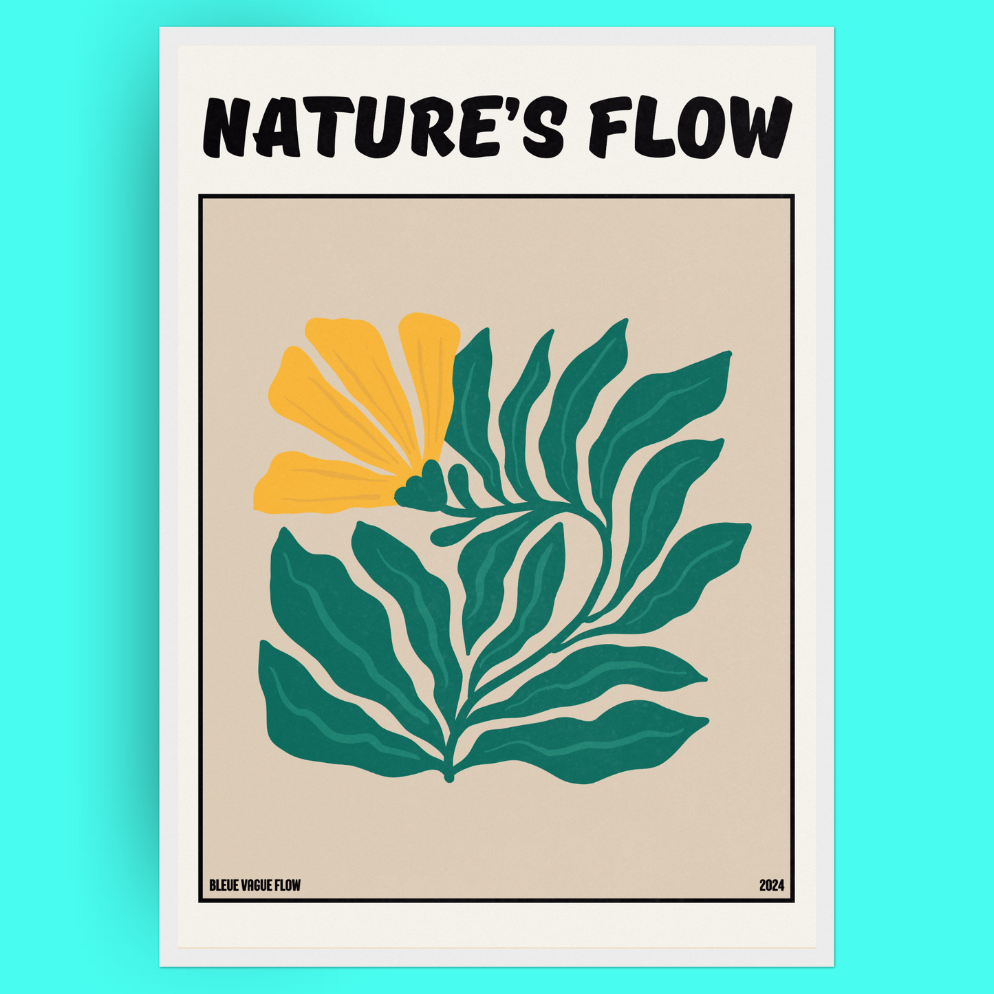 Poster Flower's Flow - Feu pâle Bleue Vague Flow