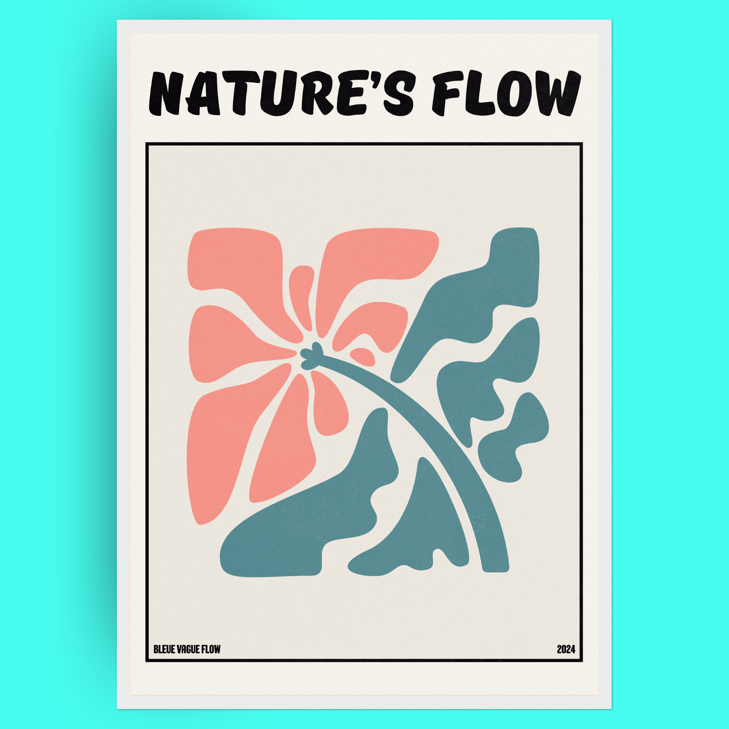 Poster Flower's Flow - Éclosion Carmine Bleue Vague Flow