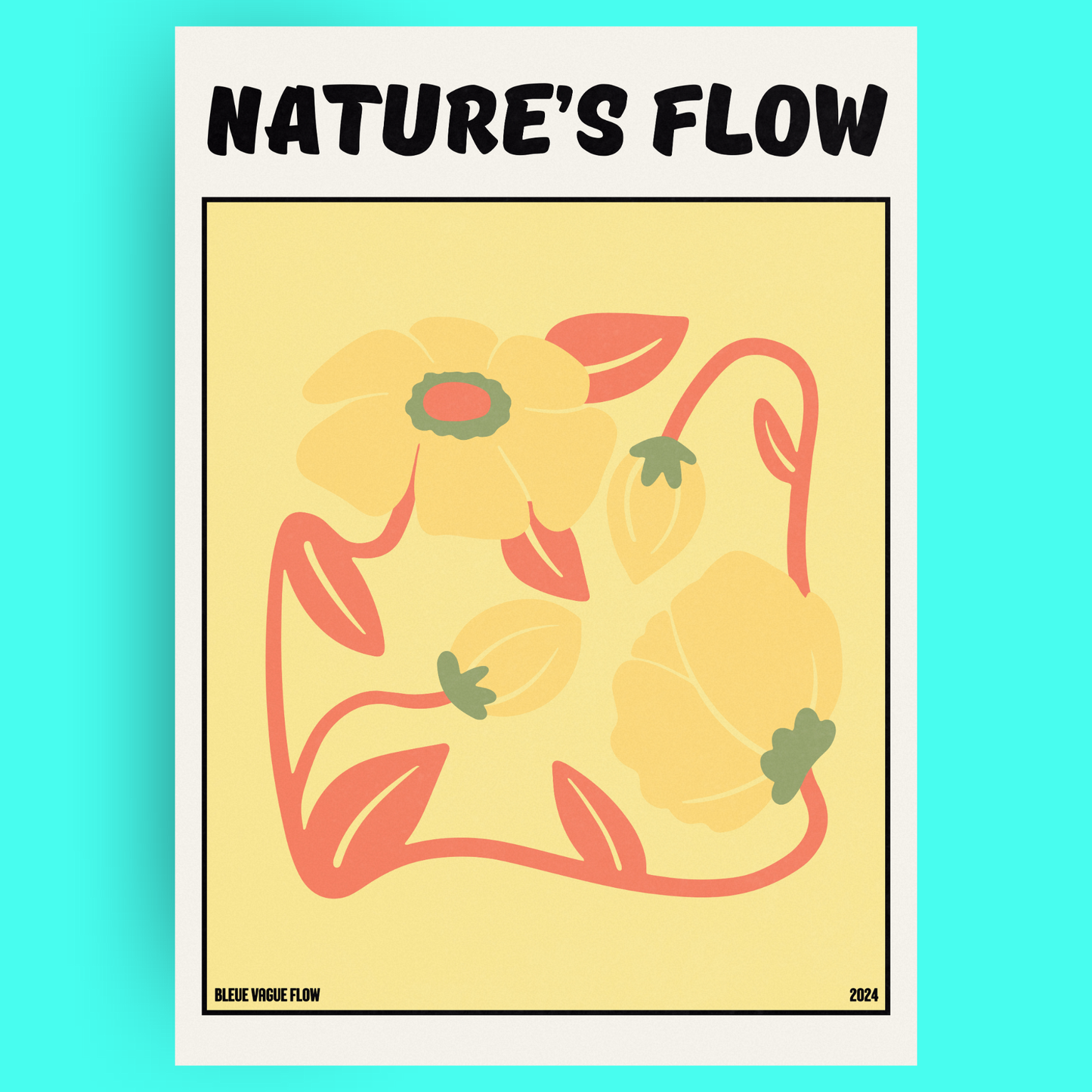 Poster Flower's Flow - Or Sauvage Bleue Vague Flow