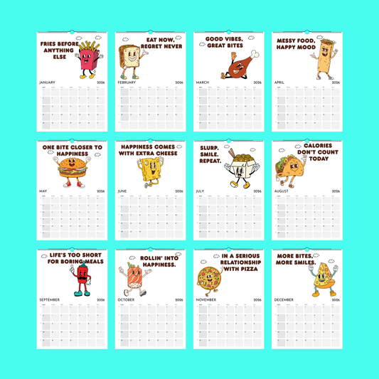 Calendrier Cheat Day Vibes 2026 - Cheat Day Calendar (ENG) Bleue Vague Flow Print Material