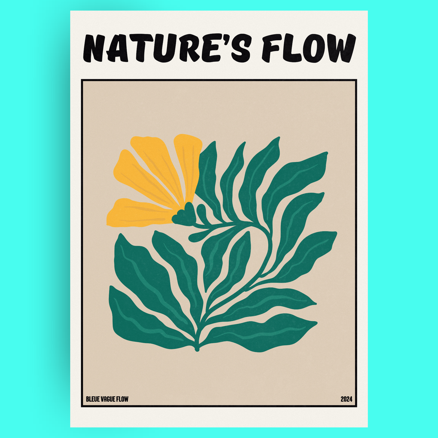 Poster Flower's Flow - Feu pâle Bleue Vague Flow