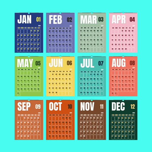 Calendrier mural 2026 coloré - Colorful Calendar (ENG) Bleue Vague Flow Print Material