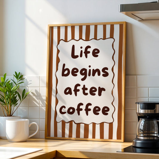 Life Begins After Coffee Bleue Vague Flow Print Material
