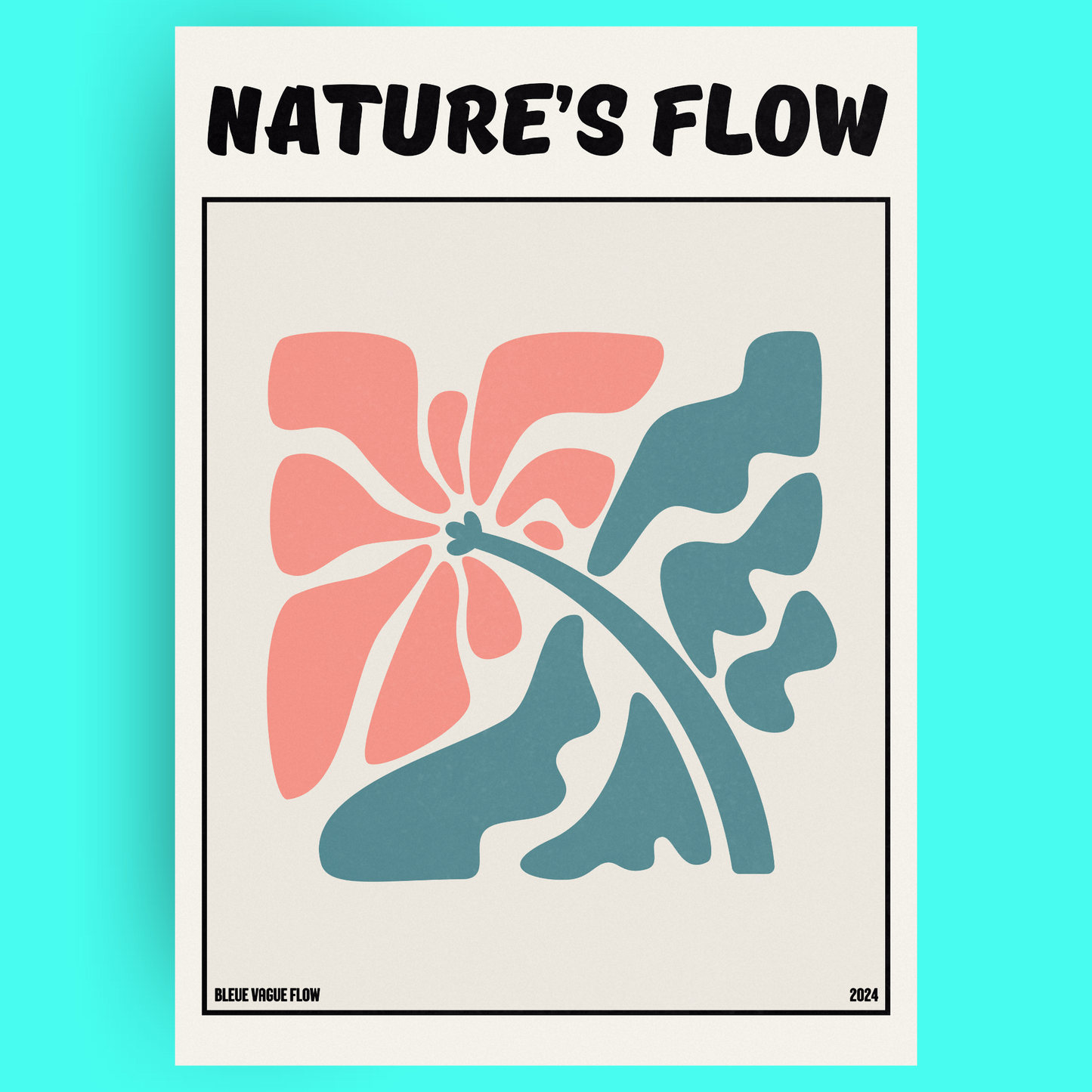 Poster Flower's Flow - Éclosion Carmine Bleue Vague Flow