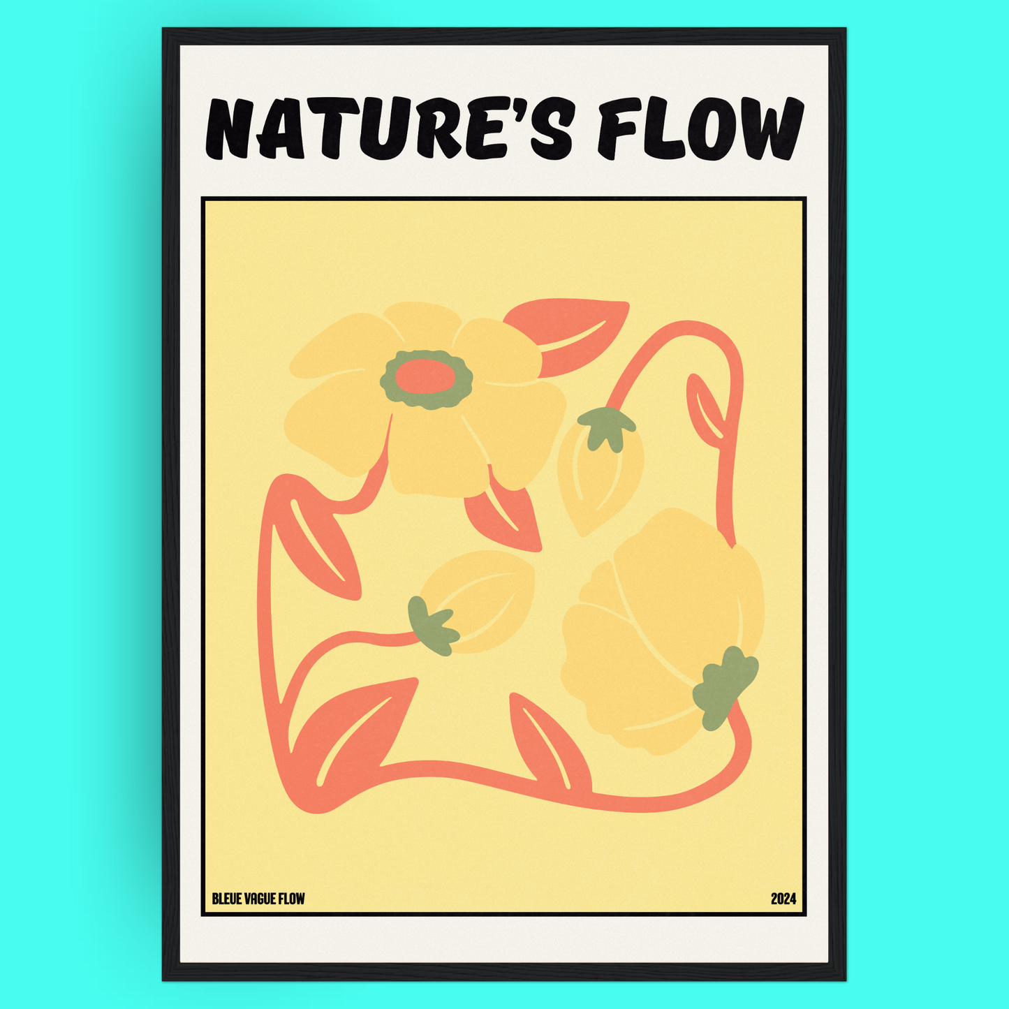 Poster Flower's Flow - Or Sauvage Bleue Vague Flow