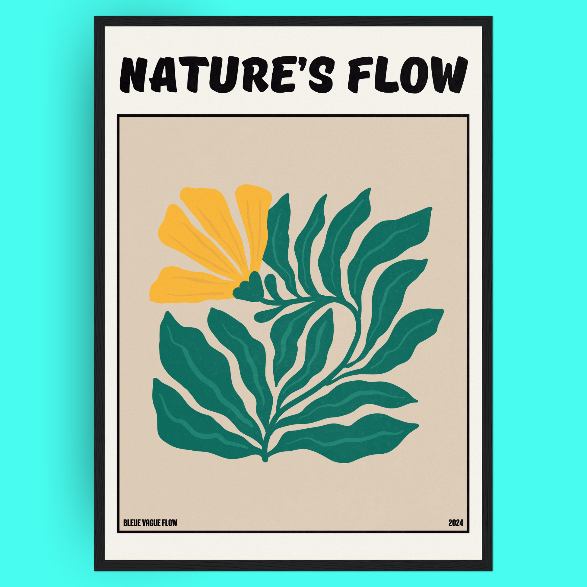 Poster Flower's Flow - Feu pâle Bleue Vague Flow