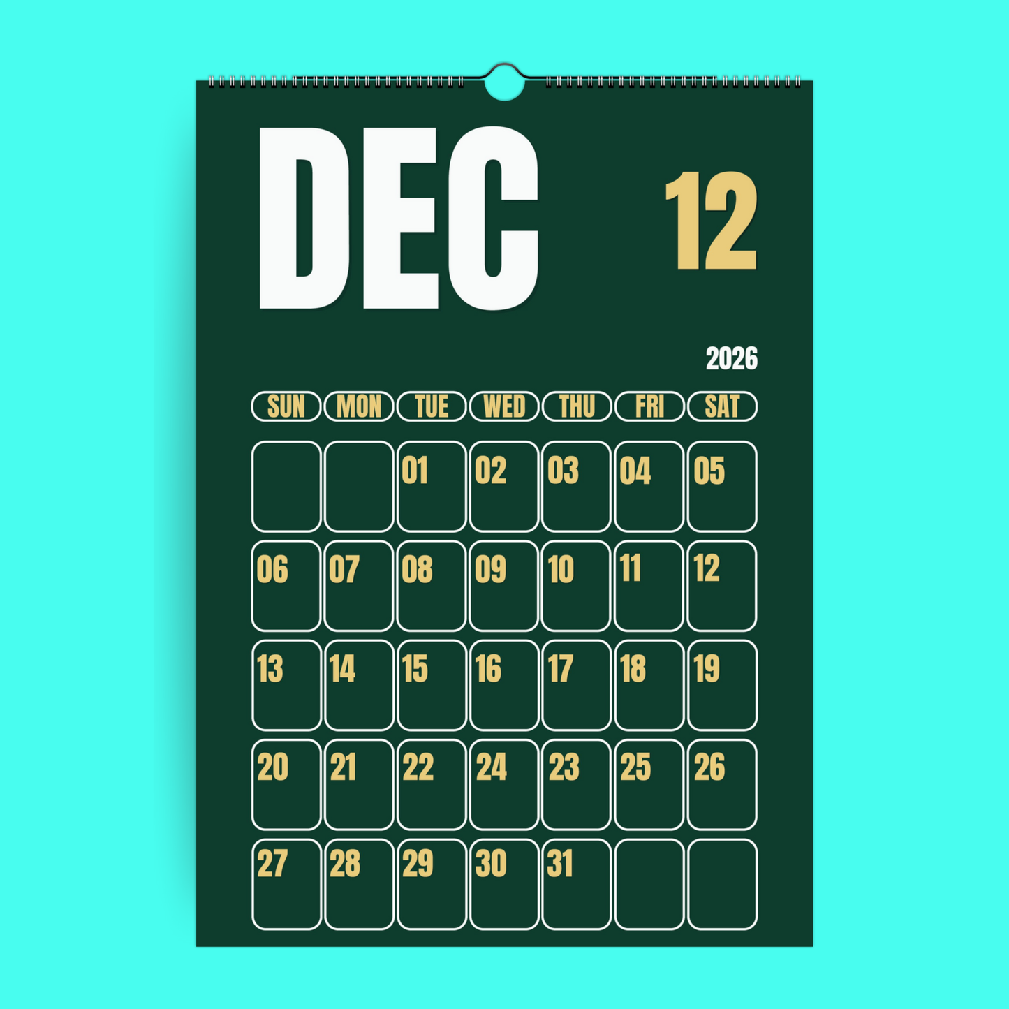 Calendrier mural 2026 coloré - Colorful Calendar (ENG)