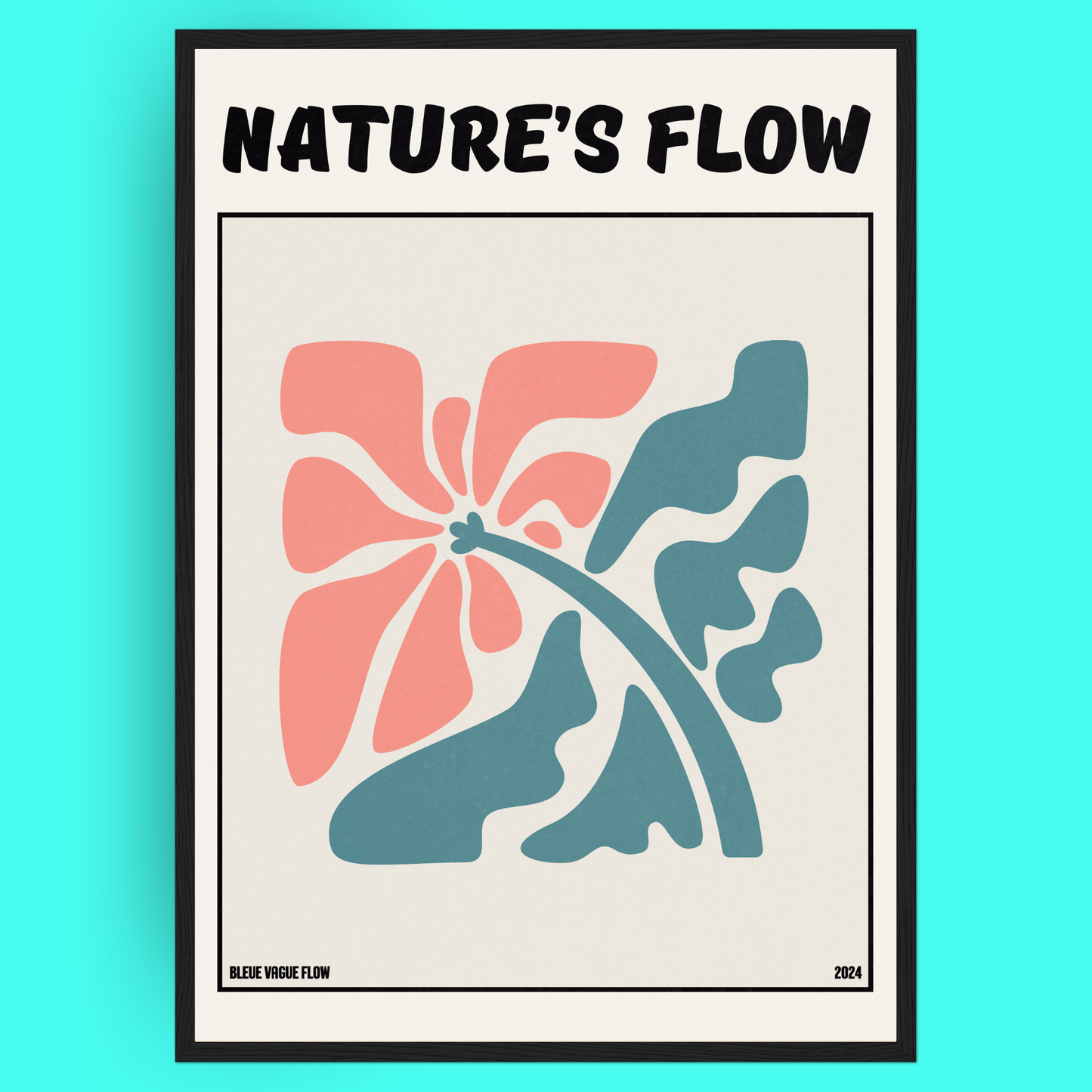 Poster Flower's Flow - Éclosion Carmine Bleue Vague Flow