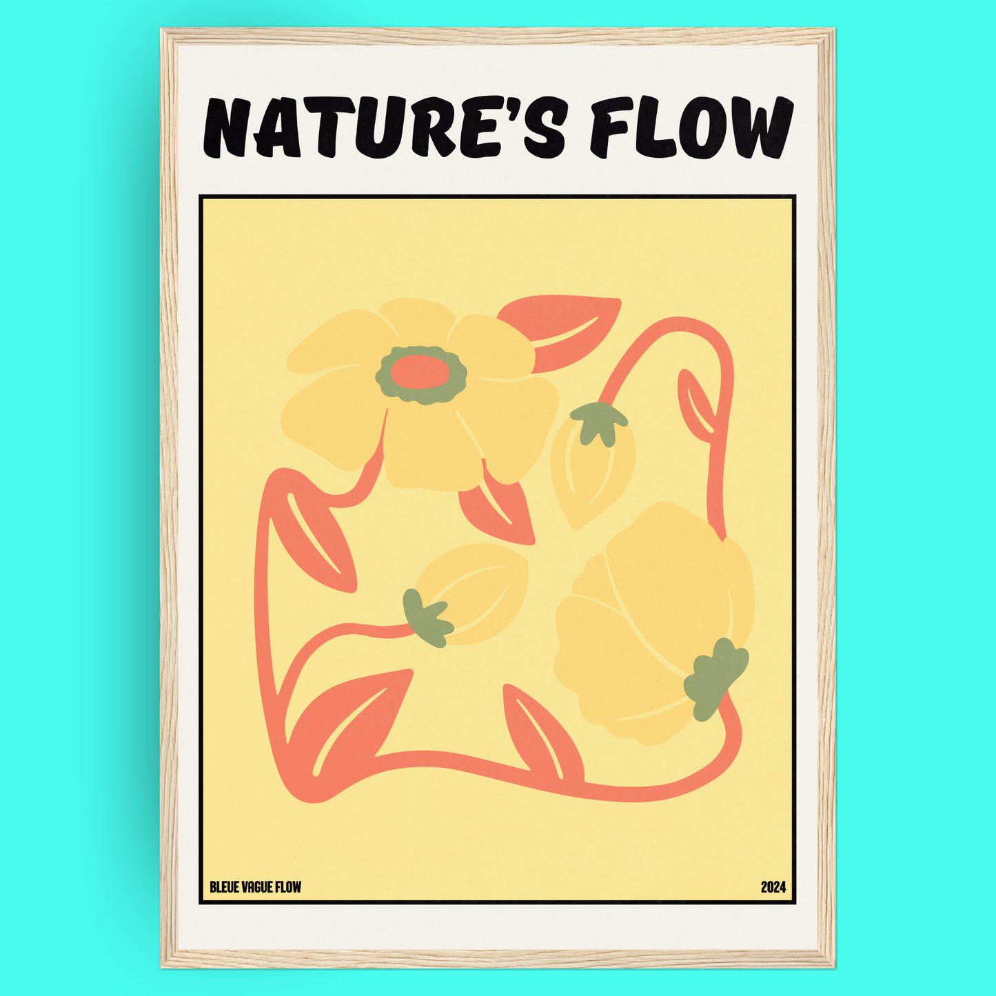 Poster Flower's Flow - Or Sauvage Bleue Vague Flow