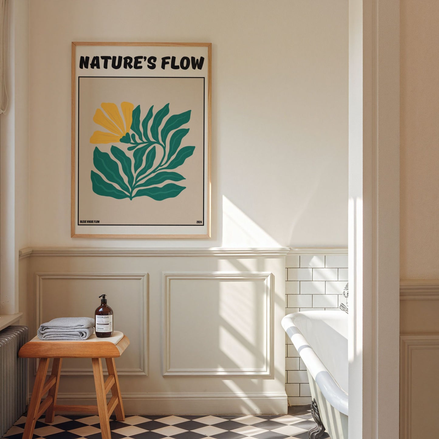 Poster Flower's Flow - Feu pâle Bleue Vague Flow