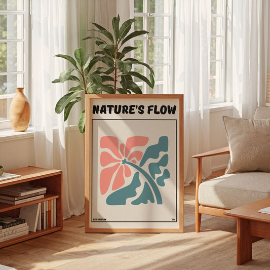 Poster Flower's Flow - Éclosion Carmine Bleue Vague Flow