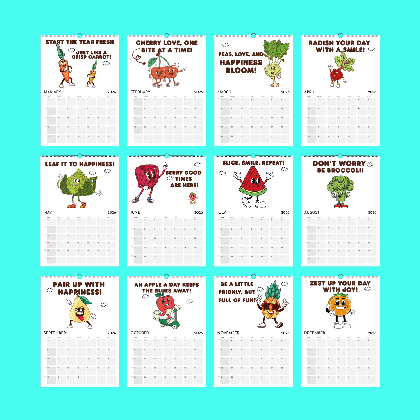 Calendrier Veggie Fun 2026 - Veggie Calendar (ENG)