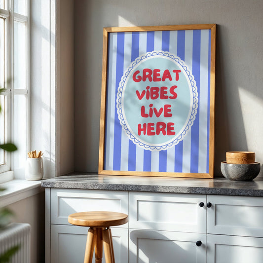 Great Vibes Live Here Bleue Vague Flow Print Material