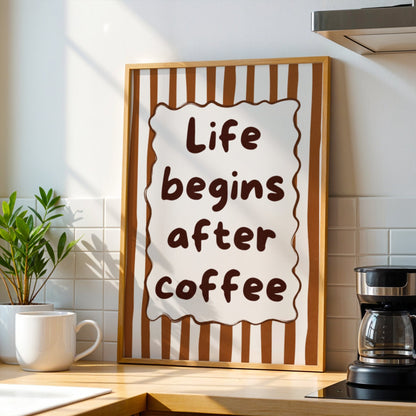 Life Begins After Coffee Bleue Vague Flow Print Material