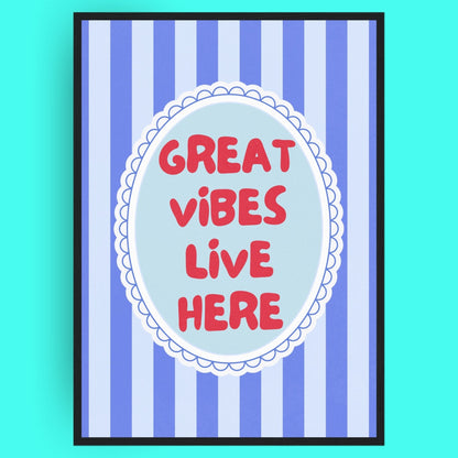 Great Vibes Live Here Bleue Vague Flow Print Material