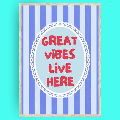 Great Vibes Live Here Bleue Vague Flow Print Material