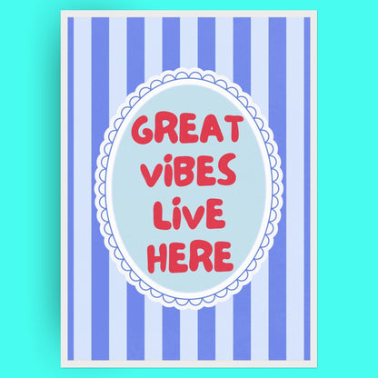 Great Vibes Live Here Bleue Vague Flow Print Material