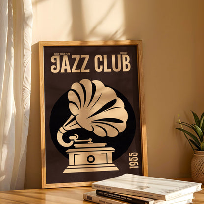 Tableau jazz posé contre un mur, avec décor minimaliste et lumière naturelle.