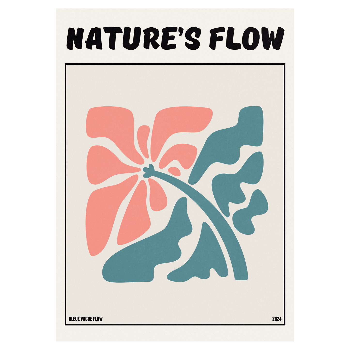 Poster Flower's Flow - Éclosion Carmine Bleue Vague Flow